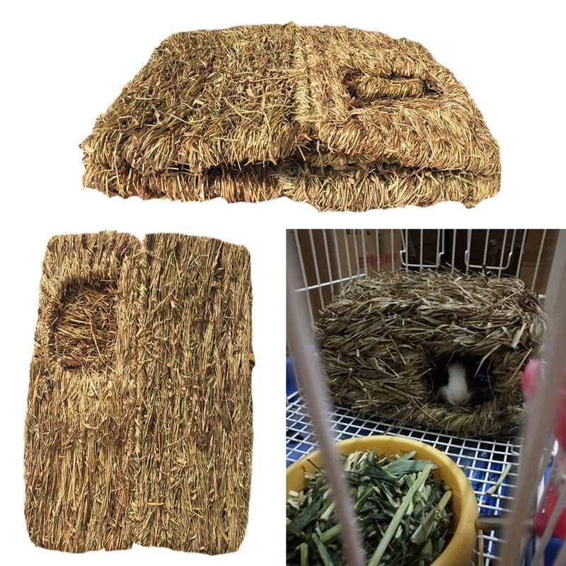Hamiledyi Natural Rabbit Seagrass House Mat Hideaway Hut Toy Hand Woven Folding Beds Sleeping Chew Toys for Guinea Pig Hamsters Chinchilla Ferret Bunny Small Animals - Image 4
